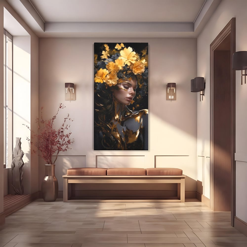 Tablou canvas cu tablou canvas cu portret de femeie aurita, fara rama, pe sasiu de lemn